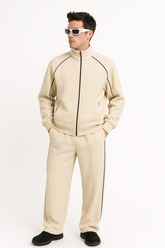 Herren Anzug in Unifarbe mit Streifen – Lässiger Vintage Look, Jacke & Hose Set