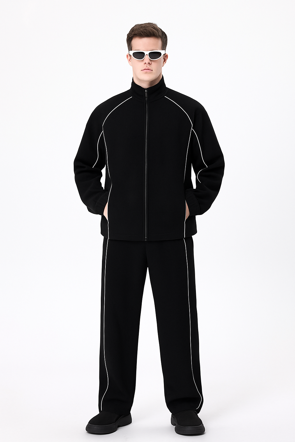 Herren Anzug in Unifarbe mit Streifen – Lässiger Vintage Look, Jacke & Hose Set