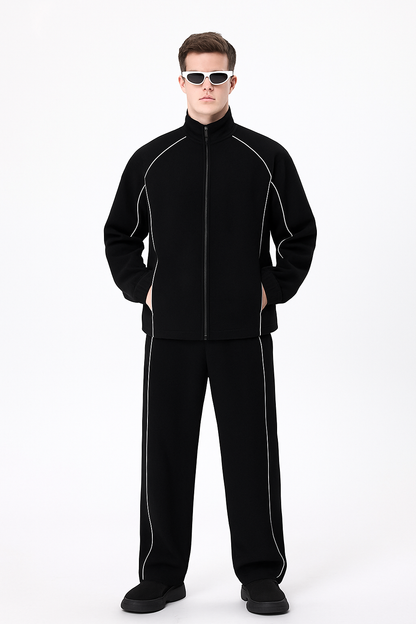 Herren Anzug in Unifarbe mit Streifen – Lässiger Vintage Look, Jacke & Hose Set