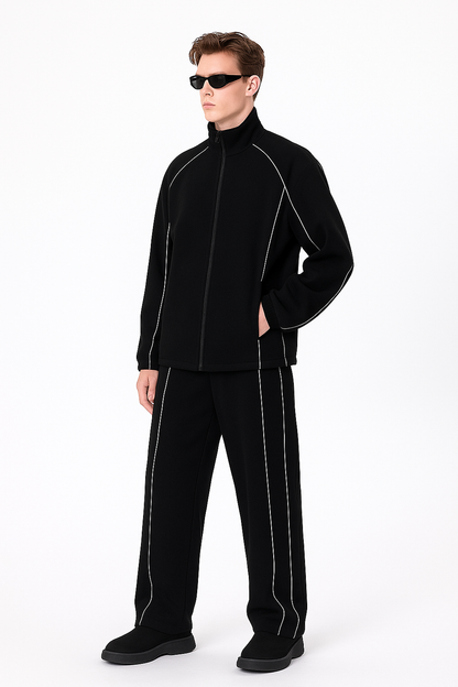 Herren Anzug in Unifarbe mit Streifen – Lässiger Vintage Look, Jacke & Hose Set