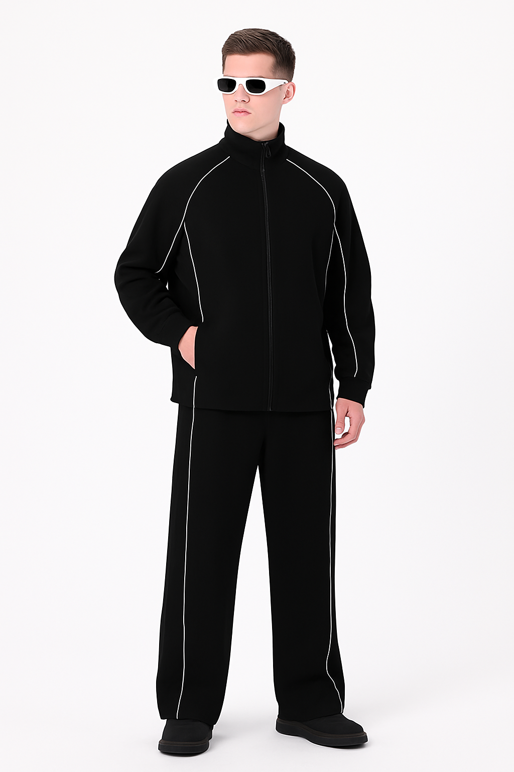 Herren Anzug in Unifarbe mit Streifen – Lässiger Vintage Look, Jacke & Hose Set