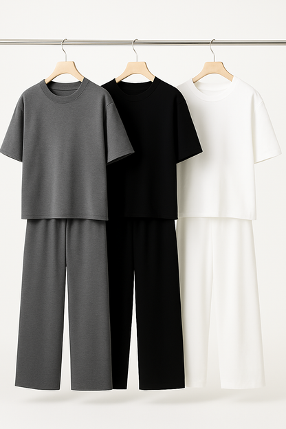 Damen T-Shirt & Hose – Locker, Vintage Stil, Kurzarm & Weites Bein