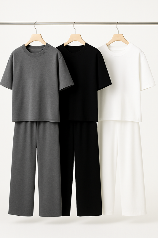 Damen T-Shirt & Hose – Locker, Vintage Stil, Kurzarm & Weites Bein